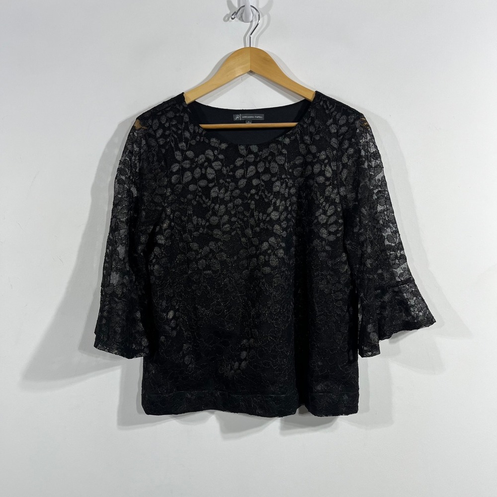 Adrianna Papell Whimsigoth Fairy Grunge Witchy Floral Lace Bell Sleeve Top Large